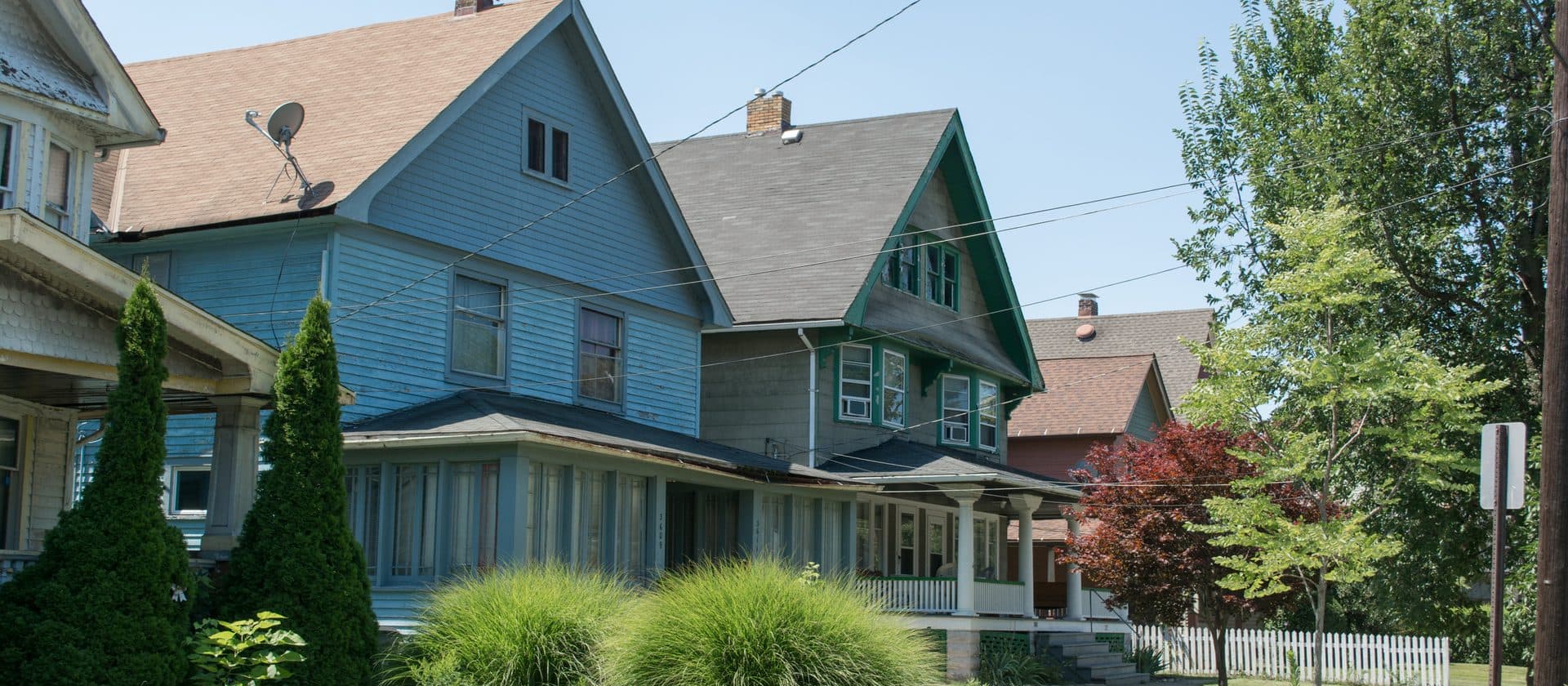Two-family homes on a residential street in Cleveland